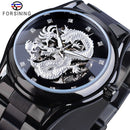 Forsining Classic Dragon Design Silber Edelstahl Diamant Display Herren Automatik Armbanduhren Top Marke Luxus Montre Homme