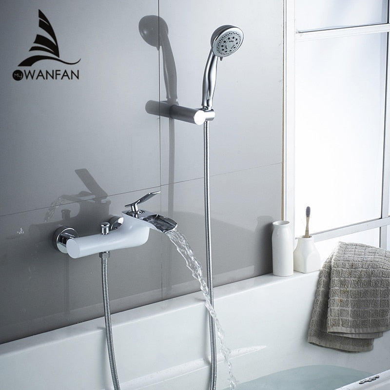 Bathtub Faucets Chrome Bath Shower Set White Shower Set Bathtub Mixer Tap Dual Contral Shower Wall Mounted For Bathroom WF-6018