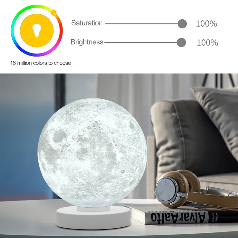 3D Printed Smart Moon Lamp LED Desk Lamp  Alexa Google Assistant WiFi Voice Control Colorful Lunar Light Table Light Creative