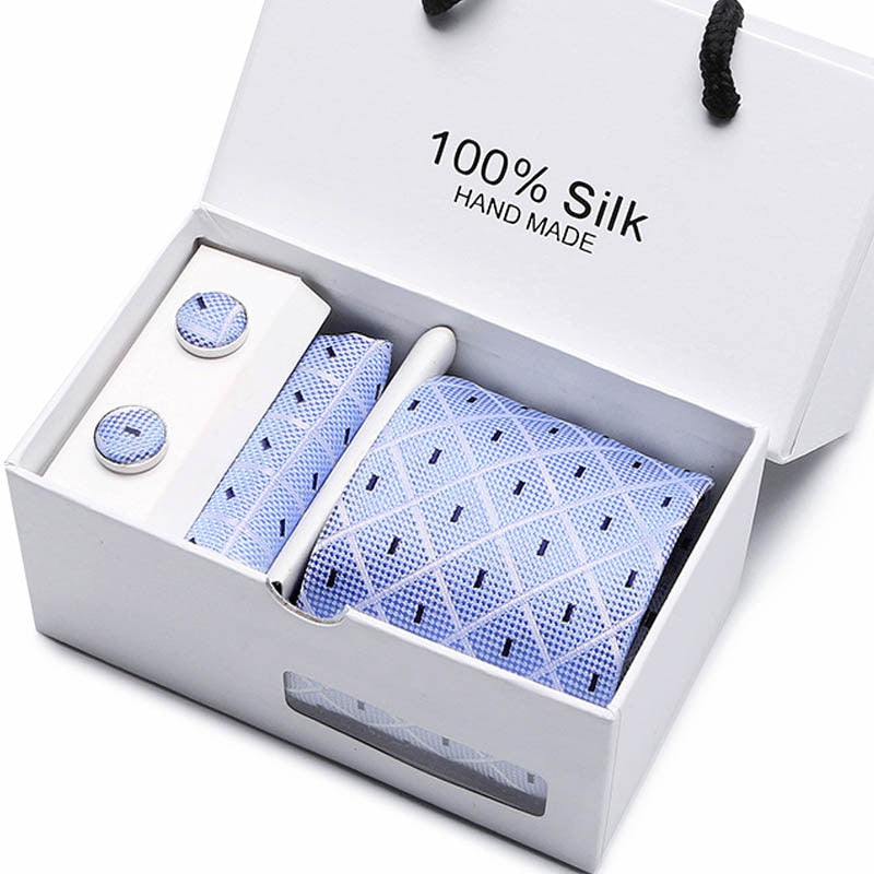 Gift box Packing  Brand Luxury Necktie Pocket Square Wedding Mens Neck TIes Silk Tie Set  Cufflinks Handkerchief