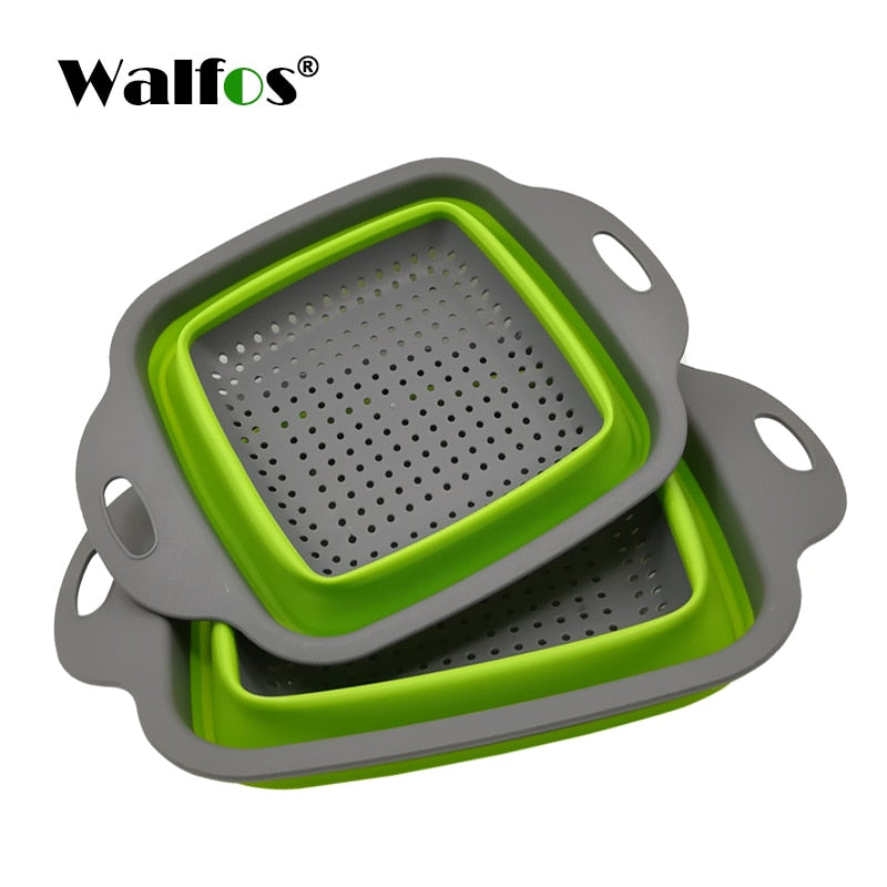 WALFOS 2pcs/set Foldable Strainer Basket Collapsible Colander Sets Square Shape Fruit Vegetable Washing Drainer Kitchen Baskets