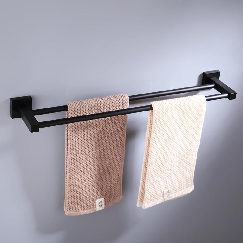 55CM Matte Black Double Towel Bars Bathroom Towel Hanger Space Aluminum Bathroom Accessories Towel Rack Towel Ring  Toilet Brush