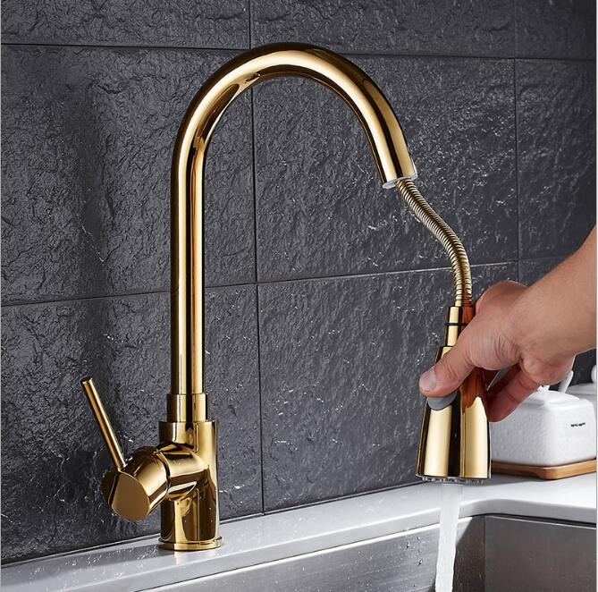 Kitchen Faucet Mixer Pull Out Kitchen Tap Single Handle Single Hole 360 Rotate Copper Chrome/ Nickel/Gold Swivel Sink Mixer Tap