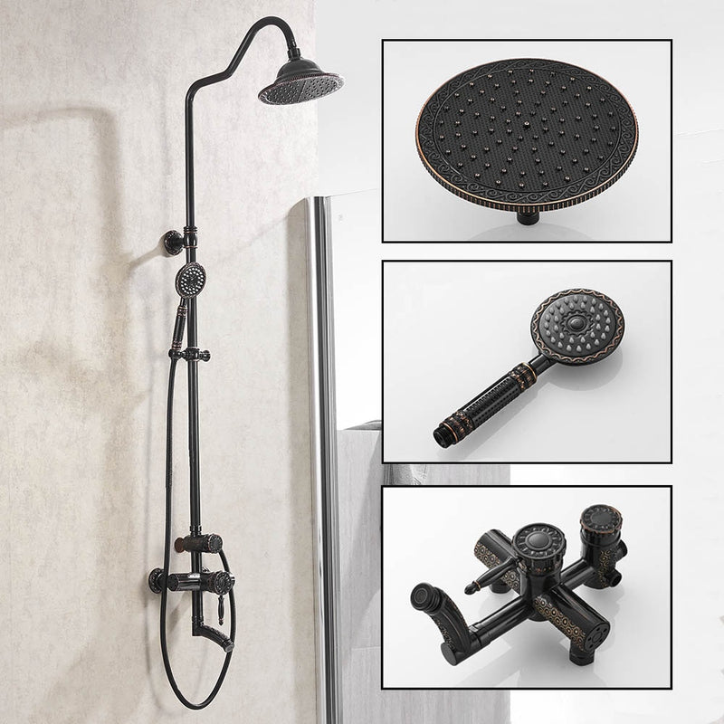 Shower Faucets Antique Bathroom Shower Set Bath Rain Shower Wall Mounted Hand Held Brass Shower Head Chuveiro Do Banheiro  9712