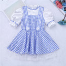 2017 süße blaue Kinder Mädchen mit kurzen Ärmeln Polka Dots Plaid Neugeborenes Baby Kleinkind Mädchen Halloween Kostüm Cosplay Party Kleid 12 M-8Y