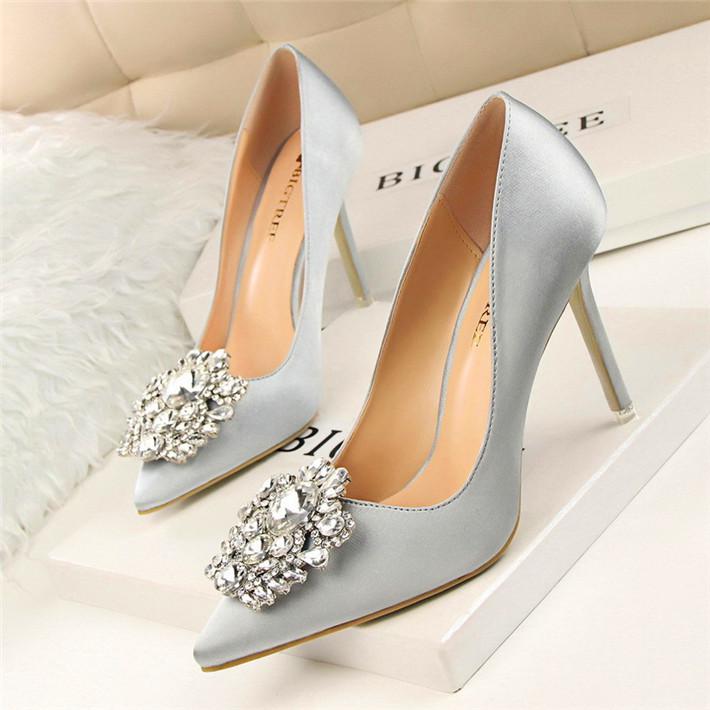 BIGTREE Flower Style Woman Wedding Bridal Shoes Sexy Pointed Toe Women Pumps Fashion Solid Silk Shallow High Heels 10cm Shoes