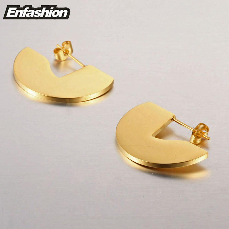 Enfashion Punk Geometic Semi-circle Fan Stud Pendiente de acero inoxidable de color dorado Pendientes para mujeres Pendientes oorbellen E5423