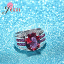 Anillos de cristal rojo clásico Compromiso de boda Anillos de plata esterlina 925 pura para mujeres Accesorio de último estilo