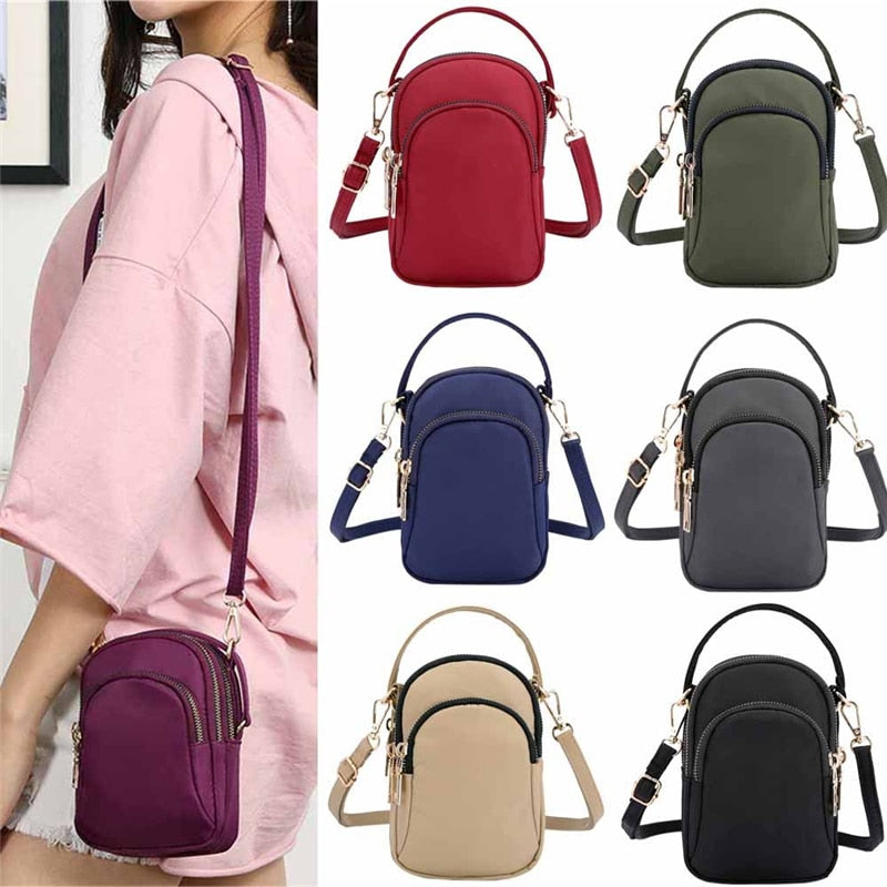 Damen Mini Umhängetasche Mode Handtasche Messenger Vintage Leichte Nylon Geldbörse Solider Reißverschluss Wasserdichte Umhängetasche