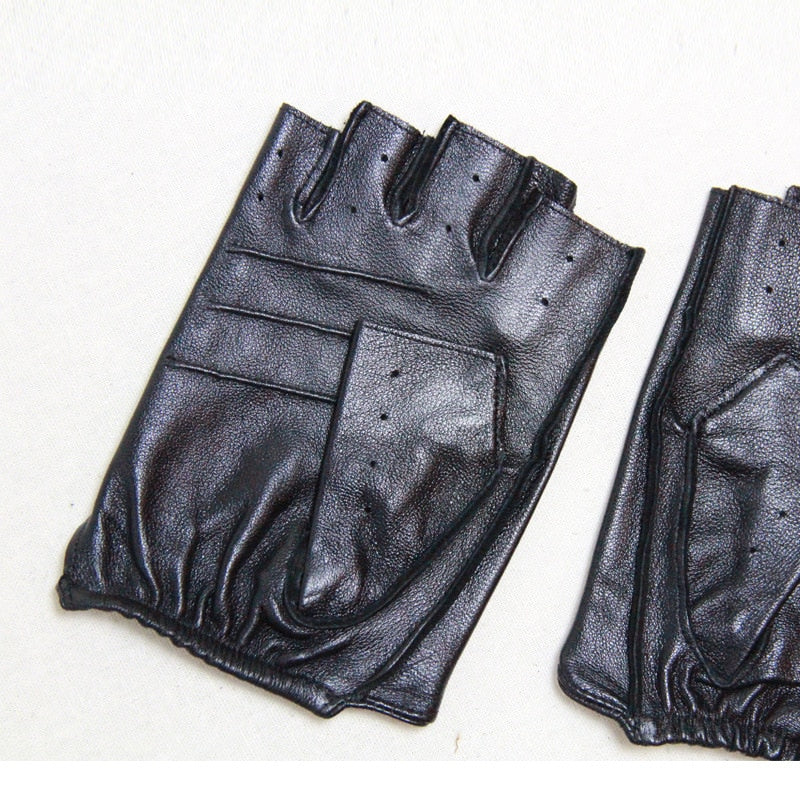 Guantes de medio dedo de cuero genuino para hombre, guantes de piel de oveja para conducir transpirables de verano para hombre, guantes antideslizantes para Fitness JT9006