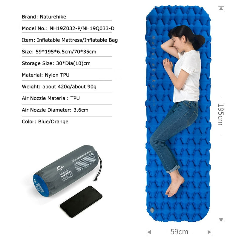 Naturehike Portable Outdoor Camping Hiking Single double Thicken Moisture-proof Inflatable Sleeping Mattress Mat Pad bed bag