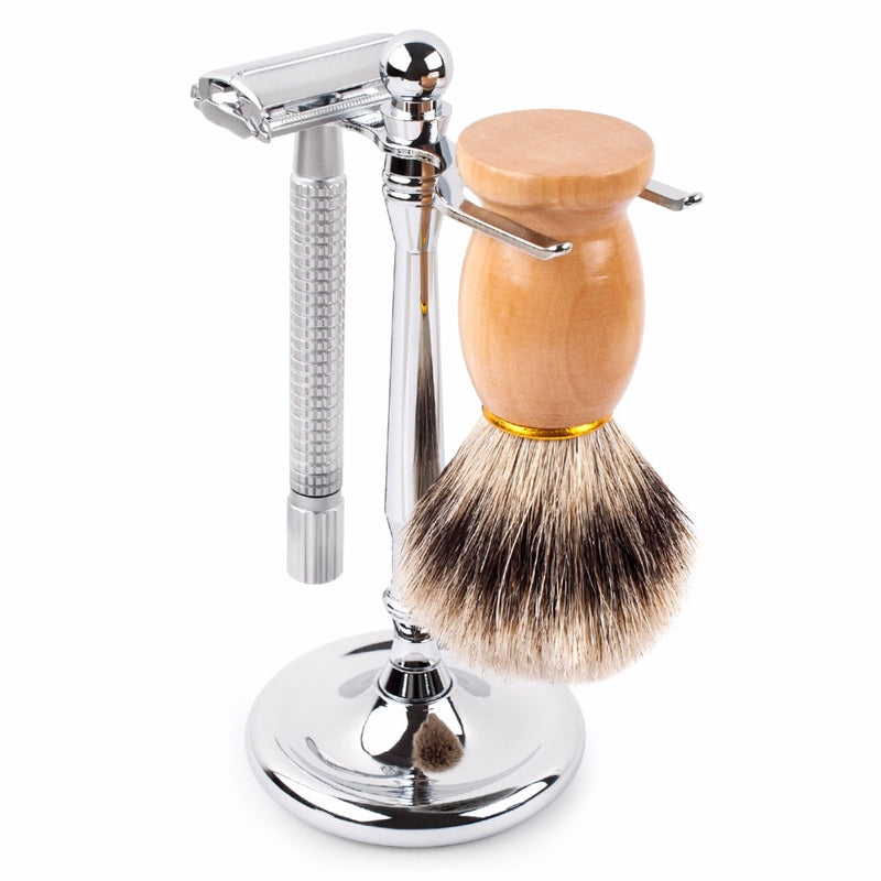 QSHAVE Men Razor Holder Stainless Steel Shaving Brush Stand Classic Safety Razor Stand Holder with 4 Prong