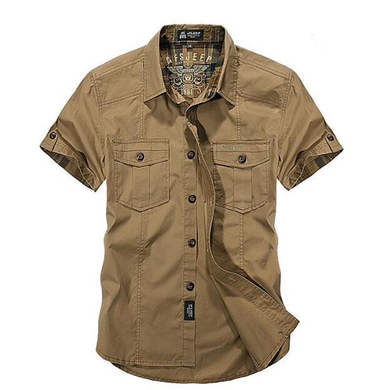 AFS ZDJP hombres 2018 nuevo verano hombres sólido militar manga corta camisas algodón transpirable Chemise homme suelta ejército camisa