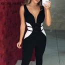 Kontrastfarbe Netzeinsatz Jumpsuits Bürodame für Frauen 2019