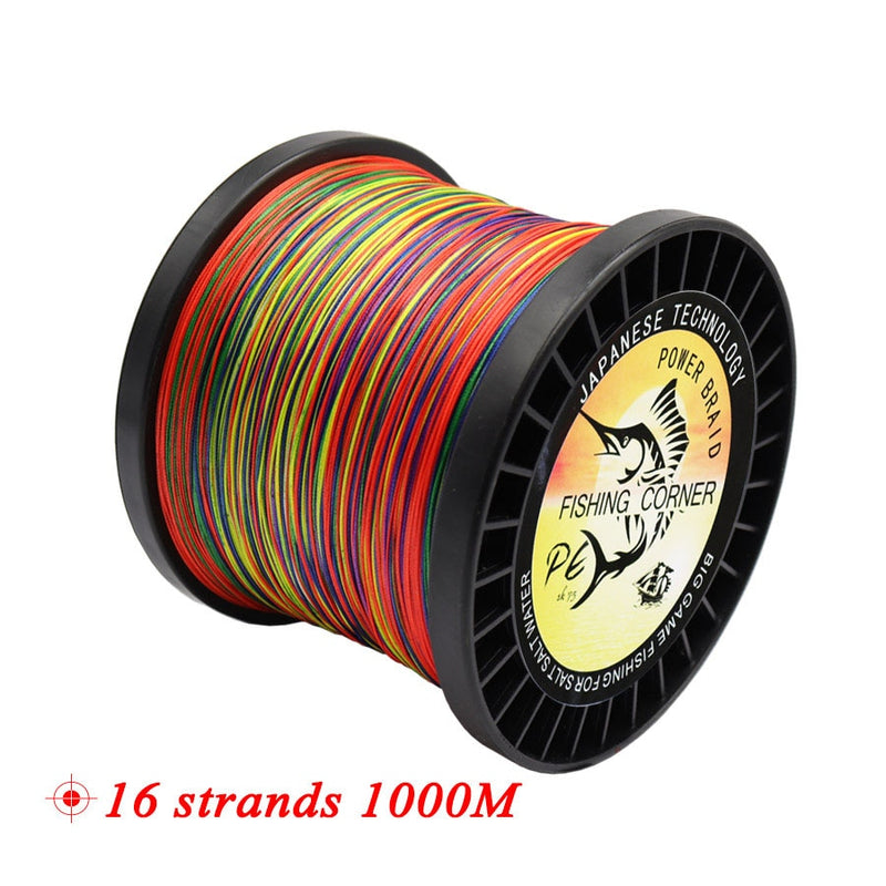 16 Strands PE Braid 300M/500M/1000M/1500M Braided Fishing Line Multicolor Super Power Japan Multifilament Saltwater/Freshwater