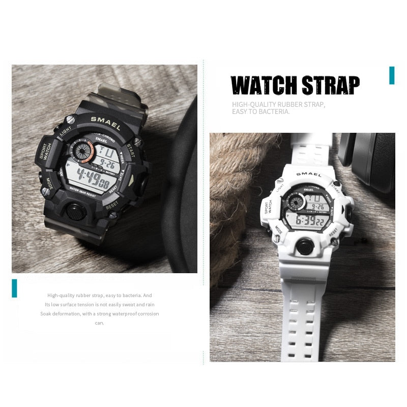 Men Watch 50m Waterproof SMAEL Luxury Watch Men LED Luminous Watches Camouflage Watch Band 1385C Digital Wristwatches Military