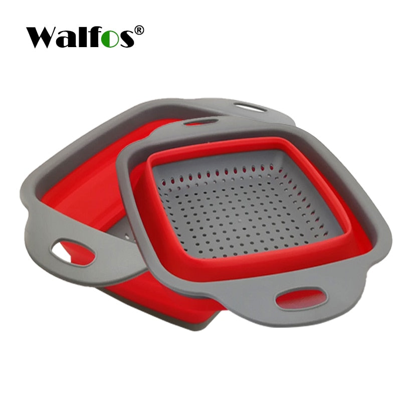 WALFOS 2 unids/set cesta de colador plegable conjuntos de colador plegable forma cuadrada escurridor de lavado de frutas y verduras cestas de cocina