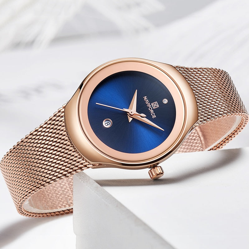 NAVIFORCE Luxury Brand Watches for Women Fashion Casual Ladies Quartz Wristwatch Rose Gold Stainless Steel Waterproof Clock Girl