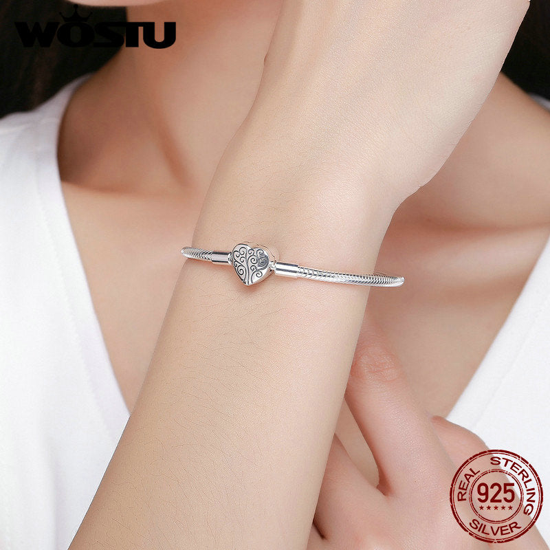 WOSTU, pulsera y brazalete con dije de árbol de la vida de Plata de Ley 925 auténtica para mujer, compatible con marca Original, joyería de cuentas DIY CQB066