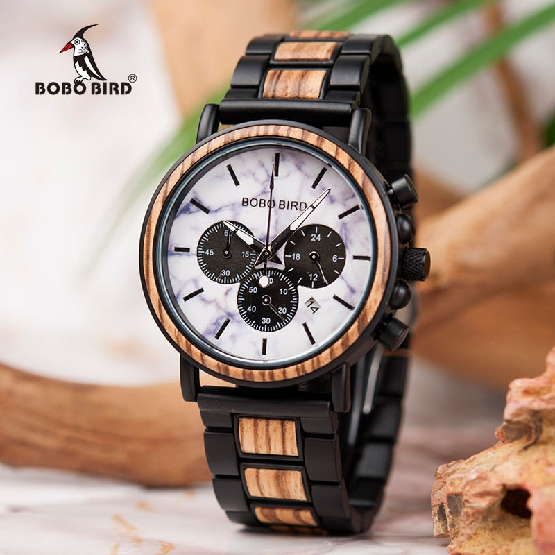 relogio masculino BOBO BIRD Watch Men Luxury Stylish Wood Watches Timepieces Chronograph Military Quartz Men&