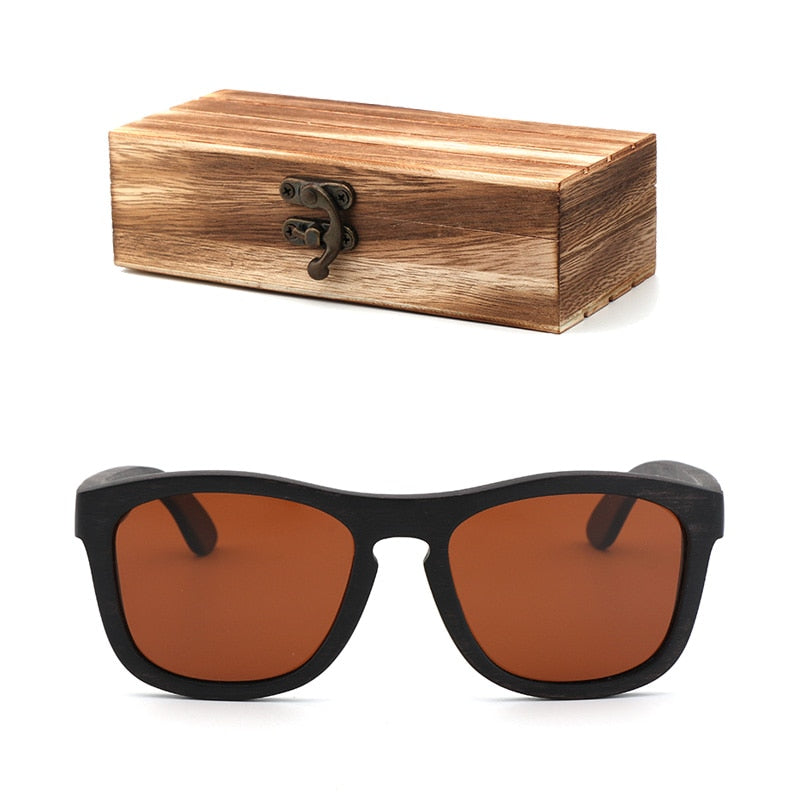 Retro hombres polarizados mujeres gafas de sol madera negra niños parejas gafas de sol hechas a mano UV400 con caja de madera de bambú