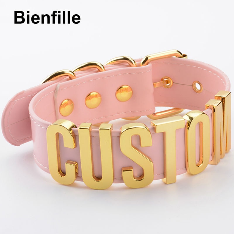 Romantisches Geschenk Customized Choker Collar Halskette PU Leder Custom Personalisierter Name Choker Cosplay Wählen Sie Buchstaben Halskette Frauen