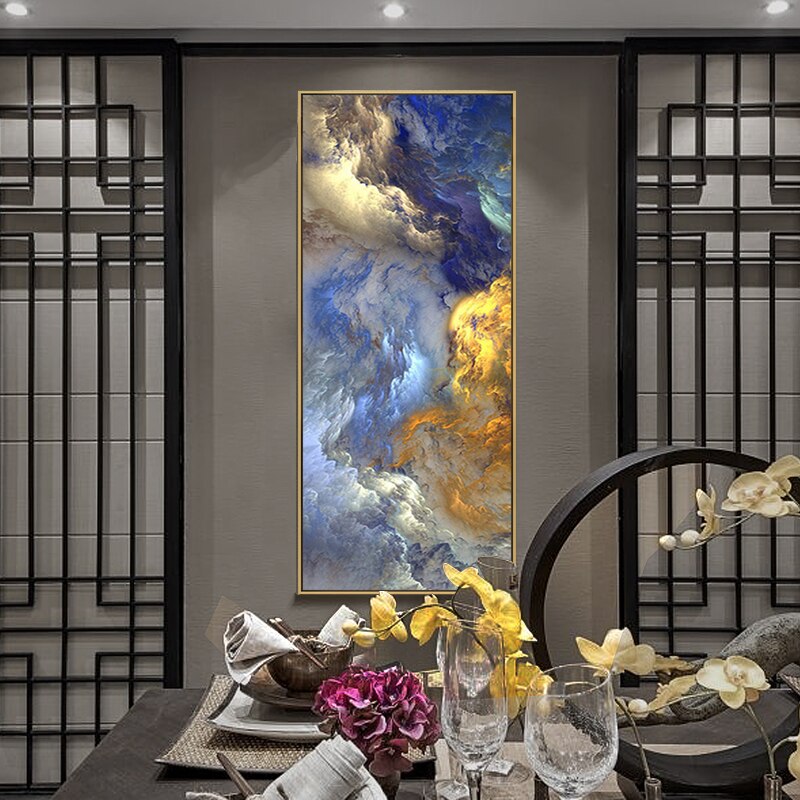 WANGART Abstrakte Farben Unwirklich Leinwand Poster Blaue Landschaft Wandkunst Gemälde Wohnzimmer Wandbehang Moderner Kunstdruck Bemalt