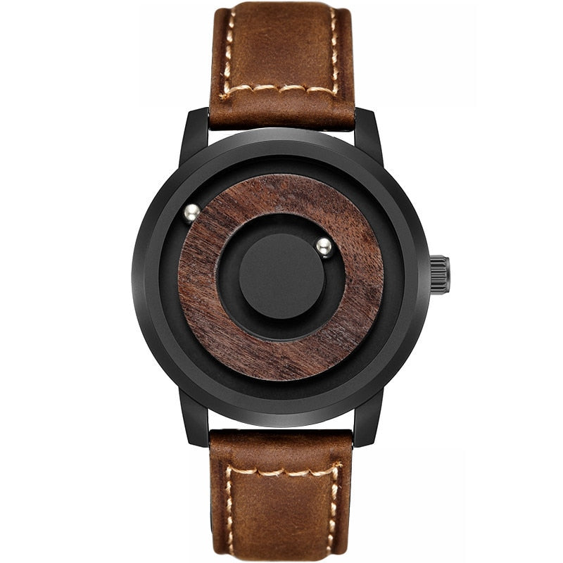 EUTOUR minimalistische Neuheit mit Holzzifferblatt, maßstabslos, magnetische Uhr, Gürtel, Naturwald, modische Herren-Paaruhr