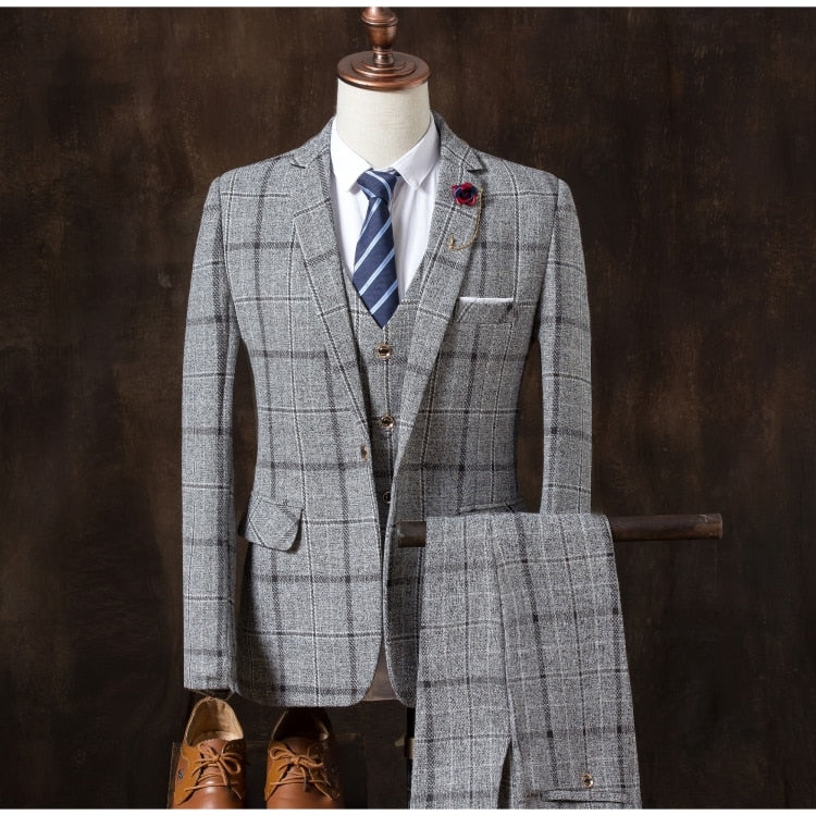 (Jacke + Weste + Hose) 2019 Slim Suit für Herren, High-End-Business-Plaid-Anzugjacke, Herren-Hochzeitsbankettkleid dreiteilig