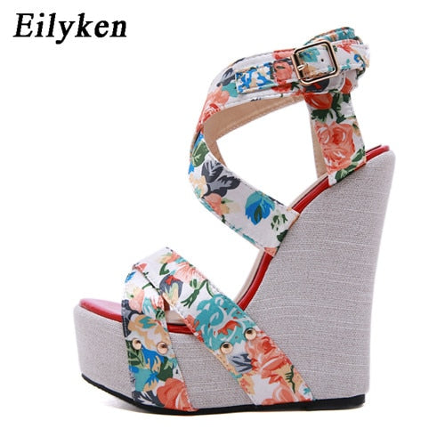 Eilyken Designer Buckle Strap Platform Wedges Women&