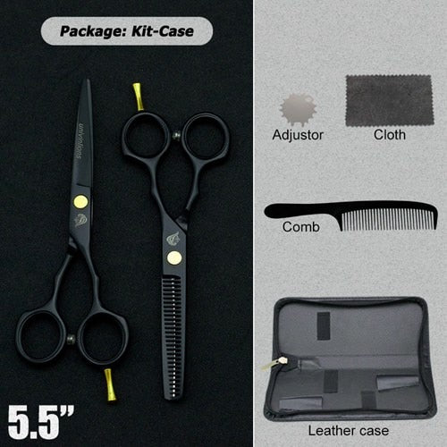 Tijeras de pelo negro de 5,5 ", tijeras de afeitar, tijeras calientes, diseños de corte de pelo, herramientas de peluquería baratas, cortadora de pelo, tijeras para niños