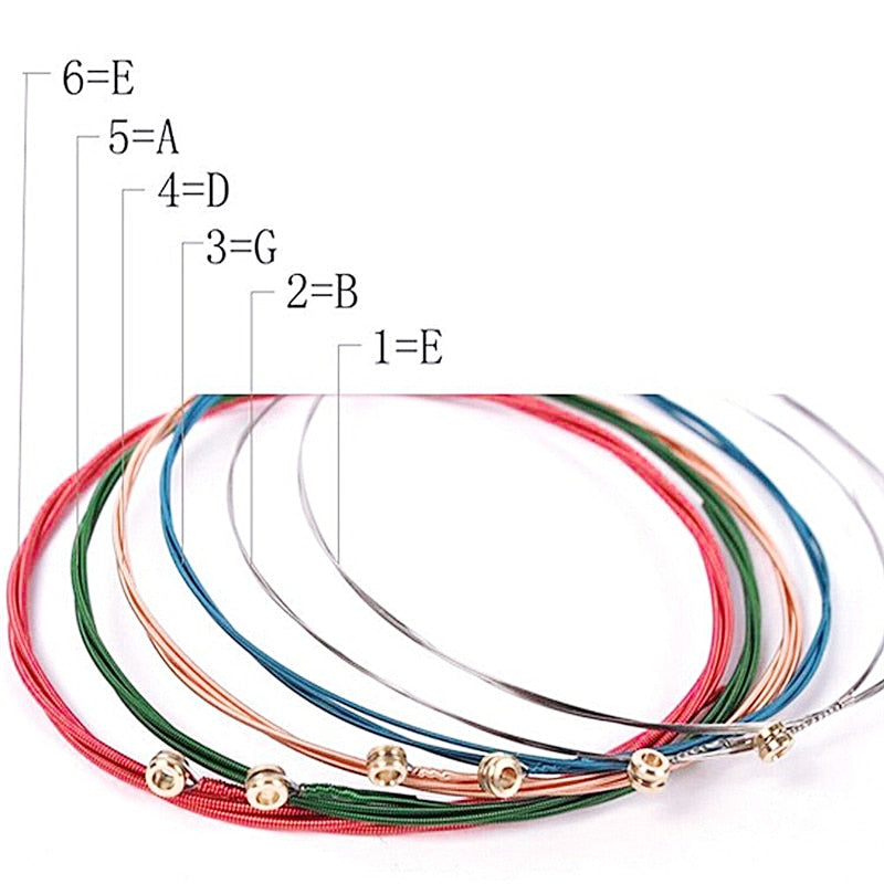 1 Satz 6-teilige Regenbogen-bunte Gitarrensaiten EA für akustische Folk-Gitarre Klassische Gitarre Mehrfarbige Gitarrenteile