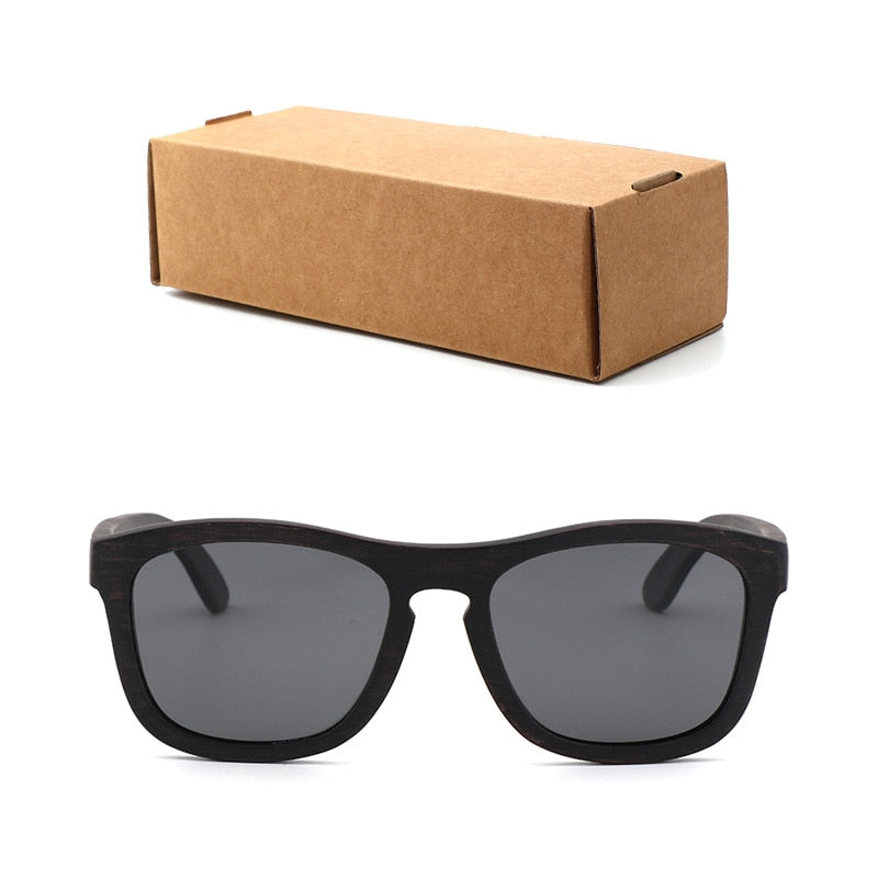 Retro hombres polarizados mujeres gafas de sol madera negra niños parejas gafas de sol hechas a mano UV400 con caja de madera de bambú