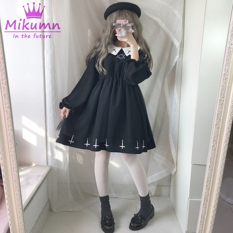 Harajuku Fashion Cross Cosplay Süßes Mädchenkleid Japanischer Gothic-Stil Stern Tüllkleid Lolita Kawaii Kleider