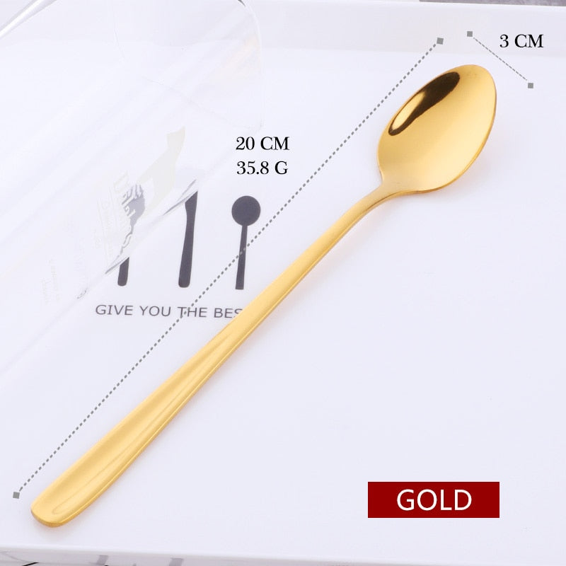 Stainless Steel Ice Spoon 8 Colors Dessert Scoop for Ice Cream Long Handle Honey Spoons Set Gold Yogurt Stirring Tools Mixing