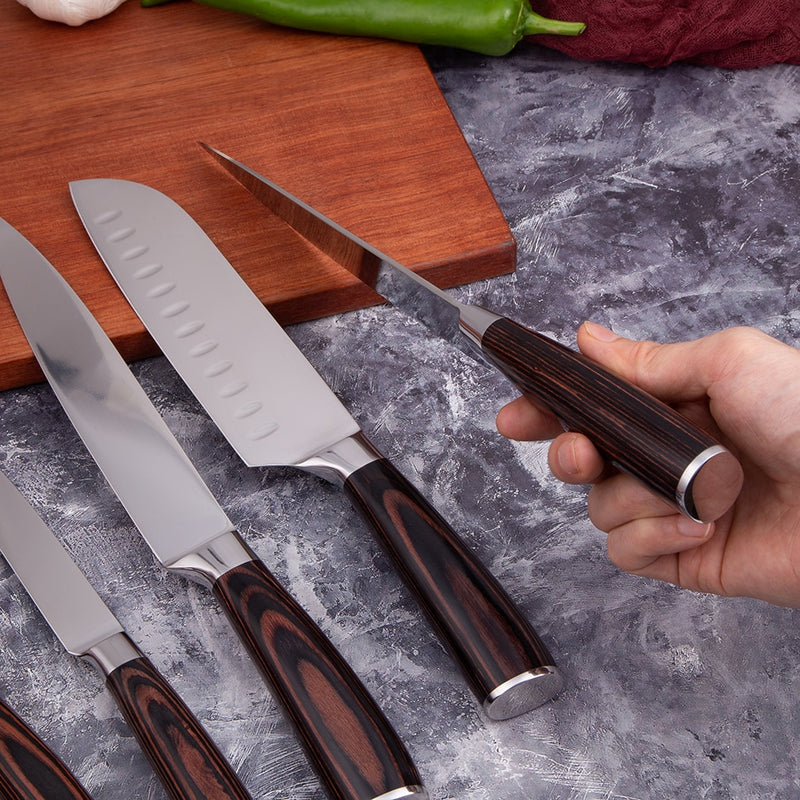 Mokithand Küchenmesser-Set Professionelle japanische Kochmesser 7CR17 High Carbon Edelstahl Fleisch Santoku Schälmesser