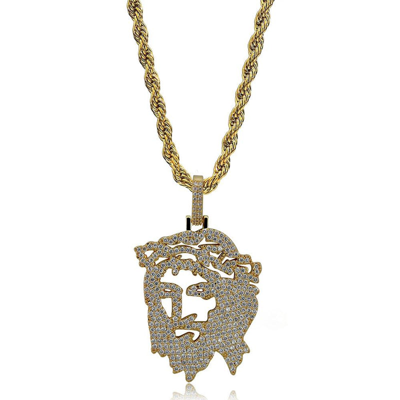 TOPGRILLZ Solid Back Iced Out Jesus Christus Kopf Gesicht Anhänger Halsketten Hip Hop Gold Silber Farbe Kette für Männer Frauen Schmuck