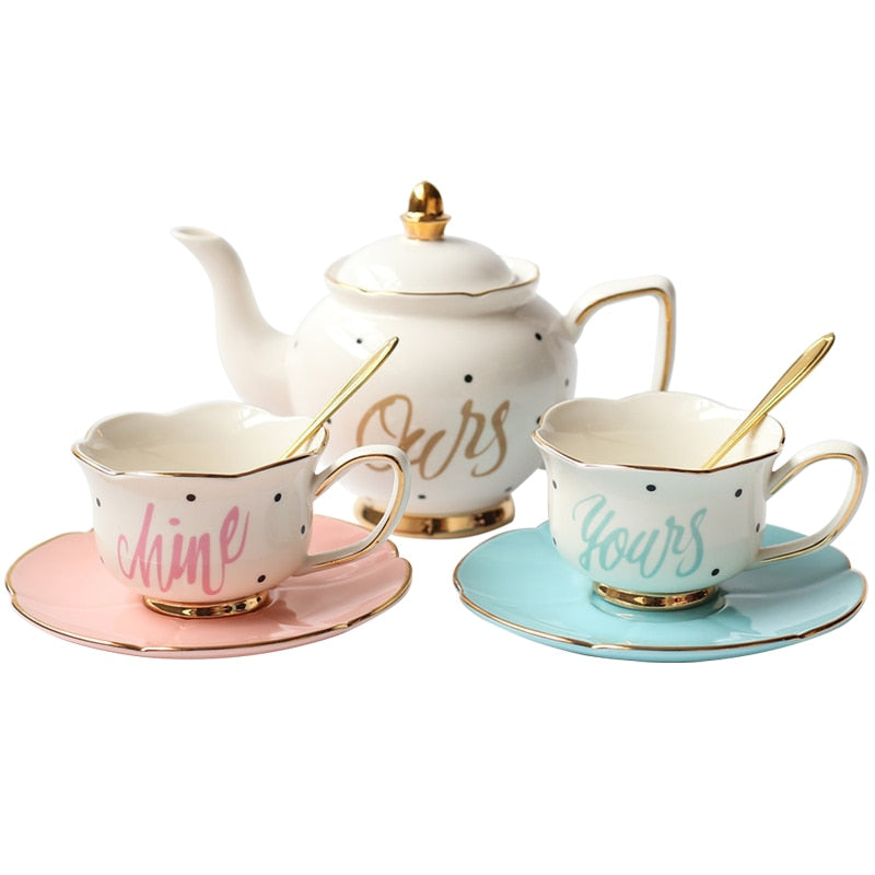 Japanese Style Cute Coffee Cup Saucer Set Tea pot Milk Jug Sugar Pot Tea Tray Set Reusable Latte Cappuccino Cups 180ml