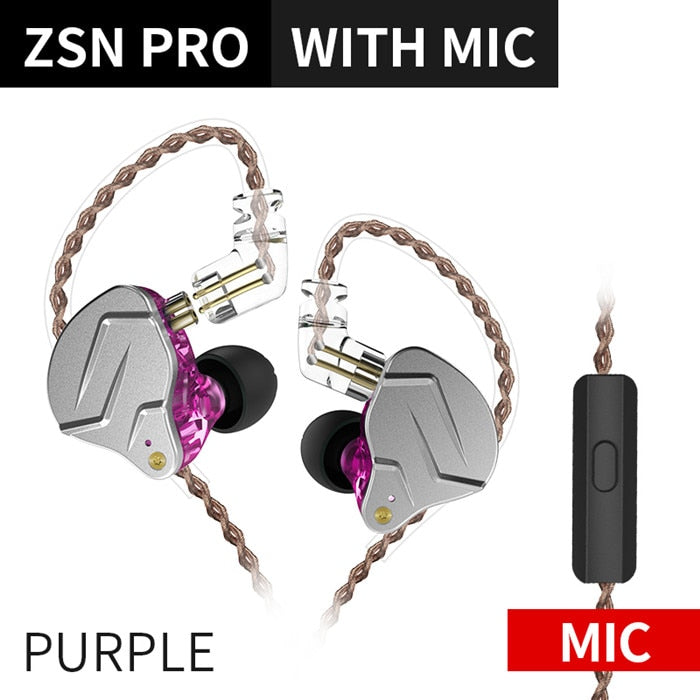 KZ ZSN Pro In Ear Earphones Hybrid technology 1BA+1DD HIFI Bass Metal Earbuds Sport Noise Cancelling Headset Monitor