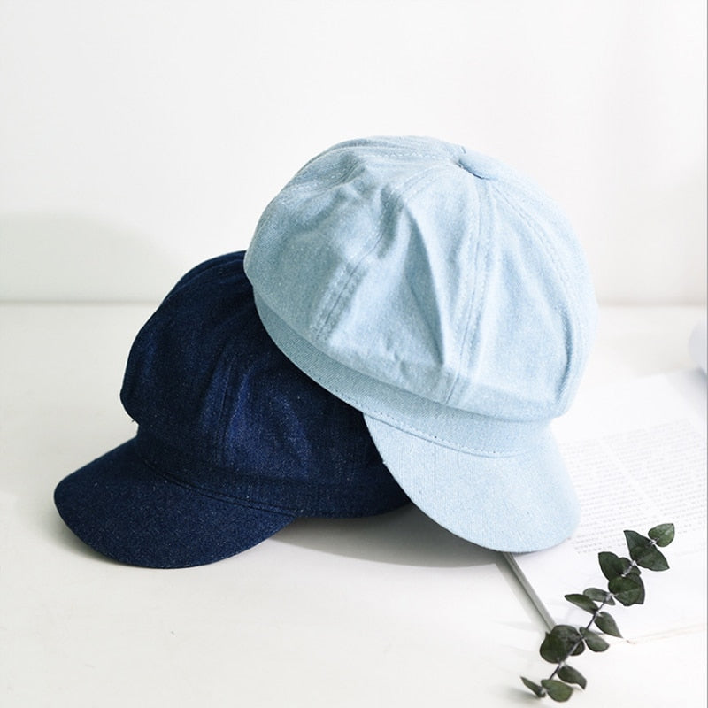 New Women Leisure Octagonal Hat Ladies Denim Beret Hat Cowboy Cap Newsboy Gatsby Cap Octagonal Baker Peaked Beret Driving Hat