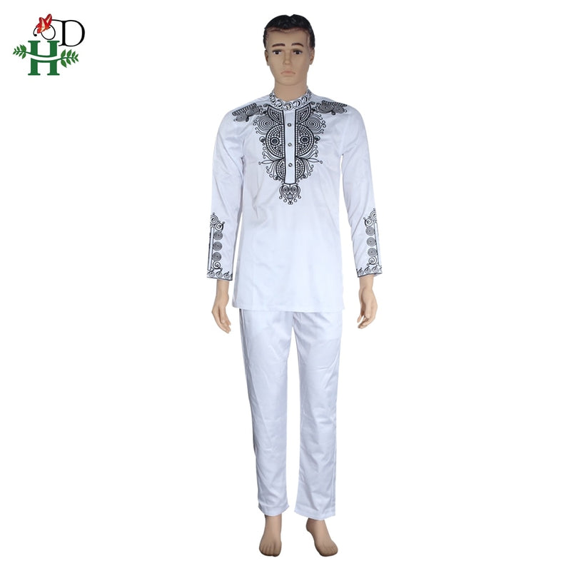 H&amp;D Dashiki Mens Top Pant 2 Pieces Outfit Set African Men Clothes 2022 Riche African Clothing For Men Dashiki Shirt With Trouser