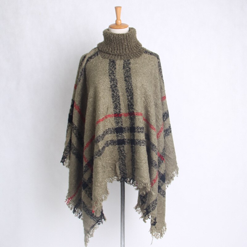 Suéter de invierno Poncho de punto para mujer Bufanda de cuello alto para mujer Suéteres y jerséis cálidos gruesos Poncho y capas