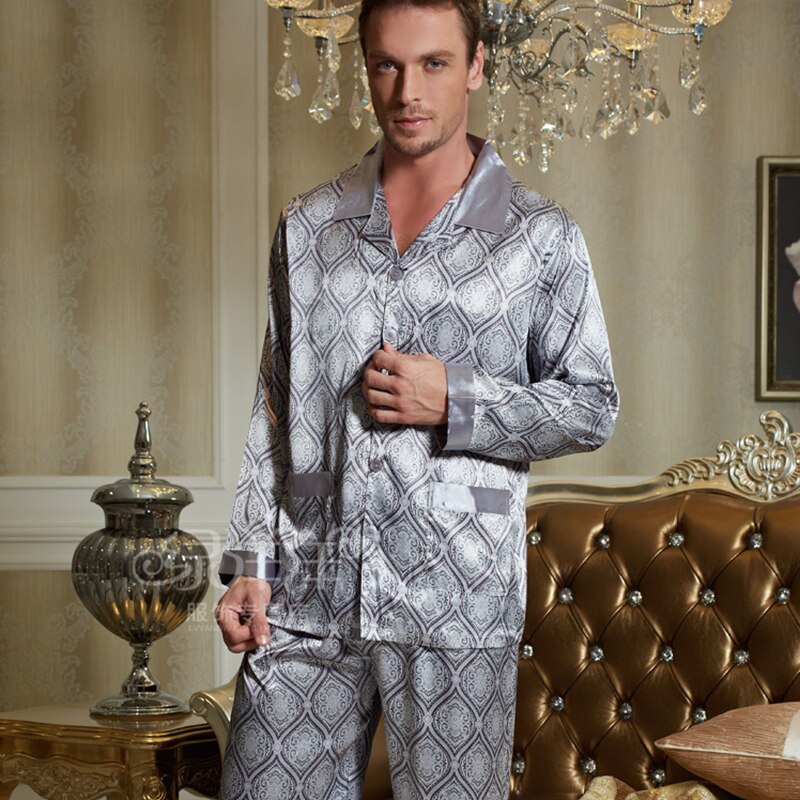 Xifenni Pajamas Male Satin Silk Sleepwear Men Long-Sleeve Pyjama Pants Sets Softness Faux Silk Pijama  20506