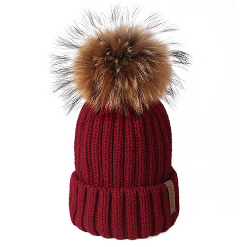 Furtalk Real Fur pompom Beanie Hat Women Winter Knitted Hat Warm Real Big Raccoon Pom Pom Hat  for Female