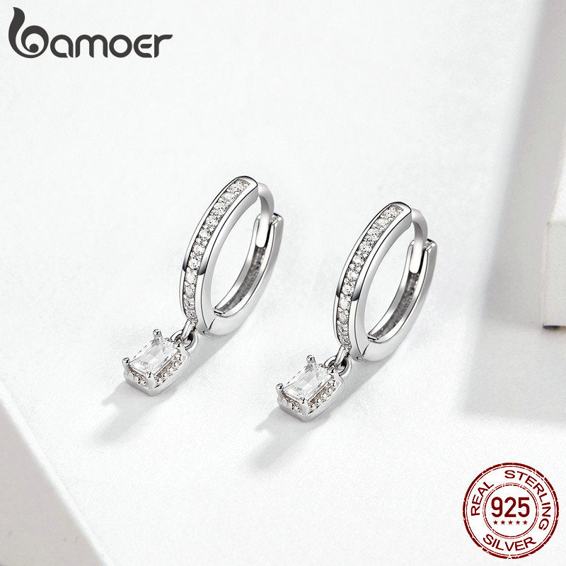 bamoer Hoop Earrings With Charm Solid Sterling Silver 925 High Quality CZ  Wedding Jewelry Engagement Statement Brincos BSE157