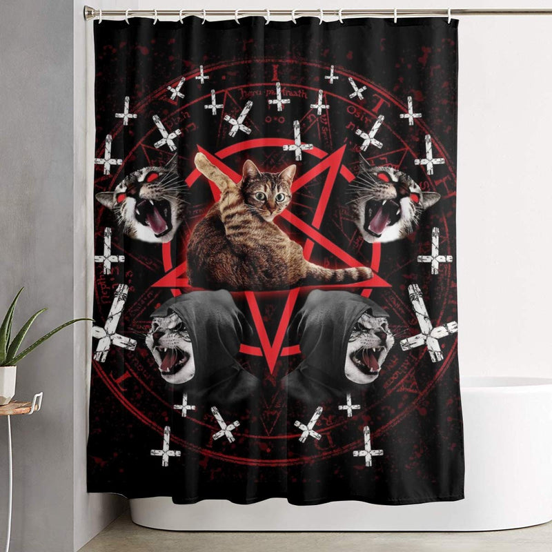 Satanic Cat Pentagram Death Black Metal Shower Curtain Durable Bathroom Curtains