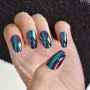 Super Holographice Coffin Nails Mirror Blue Chrome Sparkly Ballerina Fake Nails Mittelgroße Maniküre-Spitzen mit Klebeaufkleber