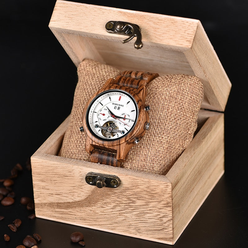 BOBO BIRD Automatik Skeleton Mechanische Uhren Herren Holz Luxusuhr Selbstaufzug relógio masculino automatic