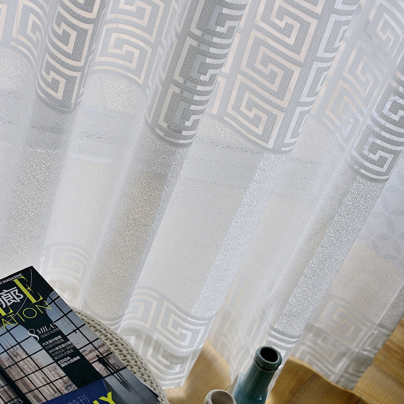 White Geometric Window Tulle Curtains for Living Room Modern Voile Sheer Curtains for Bedroom Blinds Liner Kitchen Single Panel