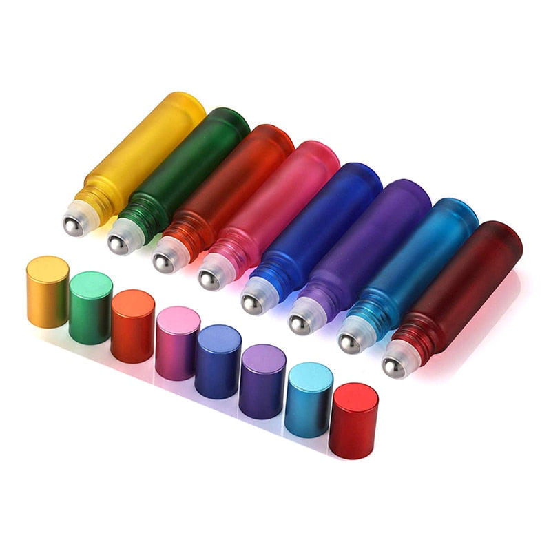 20 Stück 10 ml tragbare, mattierte, bunte, dicke Glasrolle, ätherisches Öl, Parfümfläschchen, Reise, nachfüllbare Rollerball-Flasche